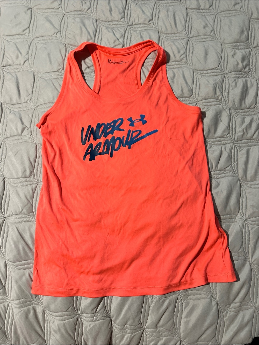 Under Armour Neon Coral Racerback Tank with Blue Logo